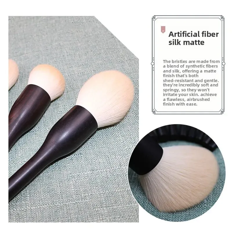 9pcs Ebony Wood Chinese Vintage Style Makeup Brushes Set Powder Blush Foundation Sculpting Highlighter Blending Cosmetic Brushes
