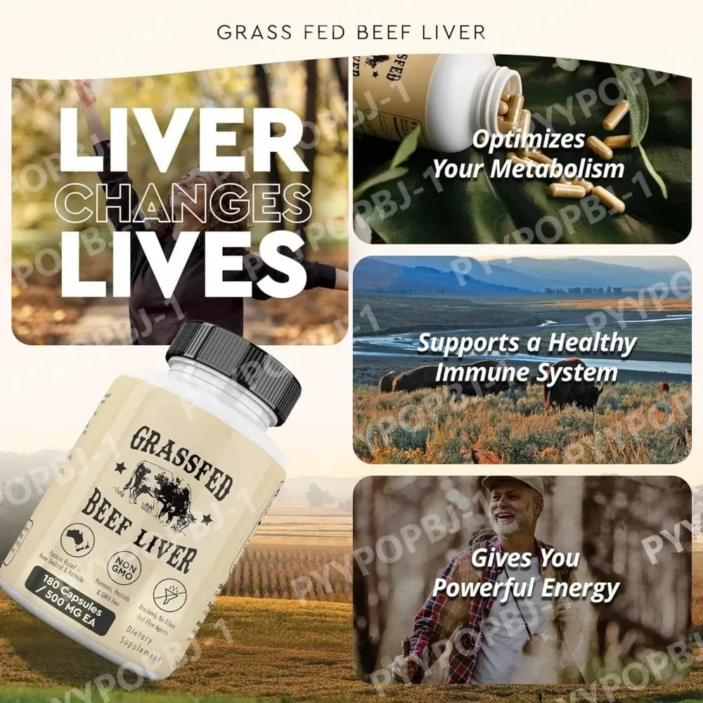 Grassfed Beef Liver Capsules 500mg Each Pasture Raised Bovine Liver Supplement Non GMO 180 Capsules