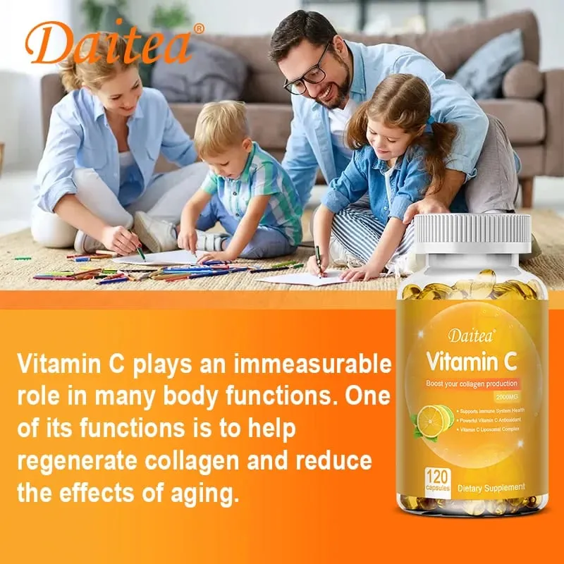 Vitamin C Promotes Collagen Production - 2000 Mg Promote Skin Hair Nails and Immune Health Dietary Supplements