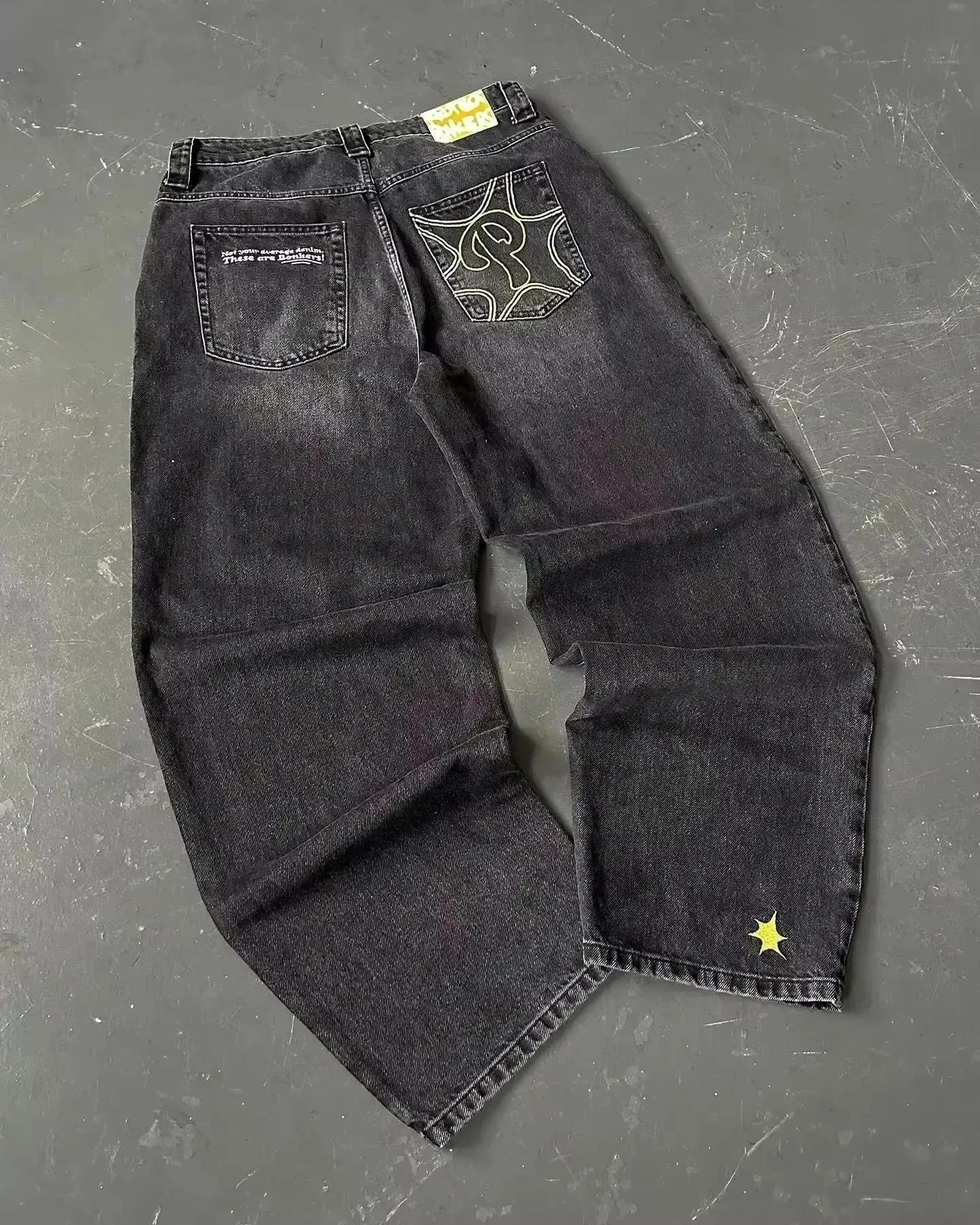 Y2K Letter Embroidered Loose Jeans American Street Trend Men Harajuku New Hip Hop Oversized Wide-leg Pants Unisex Mopping Jeans