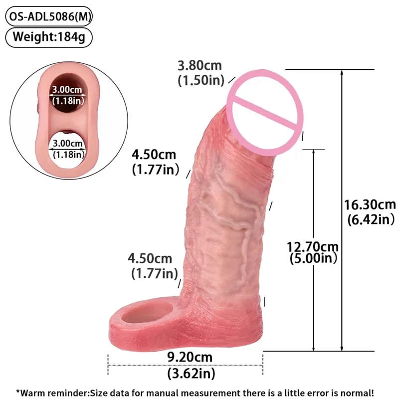 Reusable Penis Sleeve with Realistic Closed Head And Cock Ring Dick Enlargement Comdom Delay Ejaculation Sex Toys for Men
