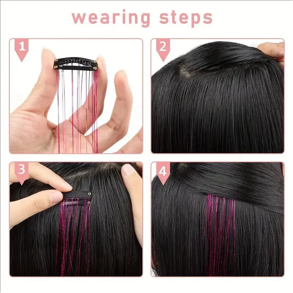 12Pcs Synthetic Hair Tinsel Clip in 20Inch Glitter Tinsel Hair Clip in Hair Tinsel Kit Heat Resistant Shiny Sparkle Fairy Hair