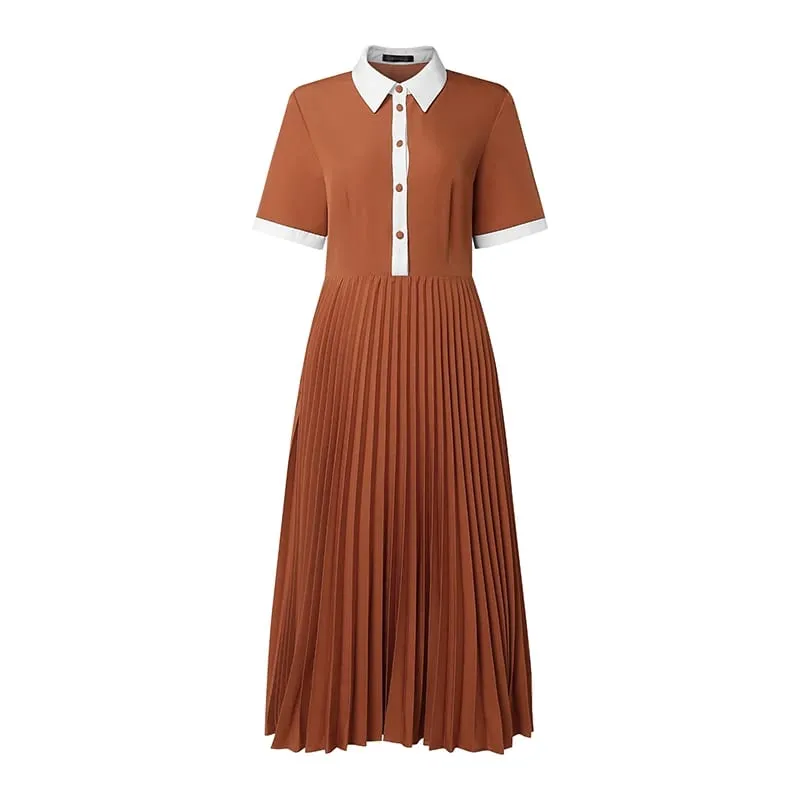 Professional OL Dress ZANZEA Women Summer Sundress Stylish Lapel Neck Short Sleeve Pleated Sundress Elegant A Line Work Dresses