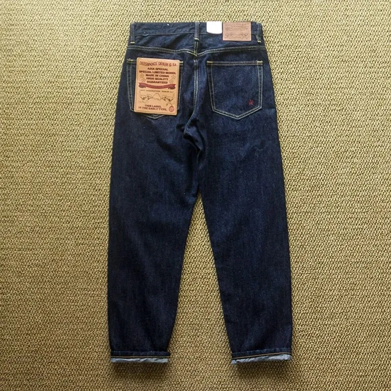 Japanese Vintage Denim Jeans with Sanding Featuring Red Stitching and Original Color for Autumn with Embroidery Jeans
