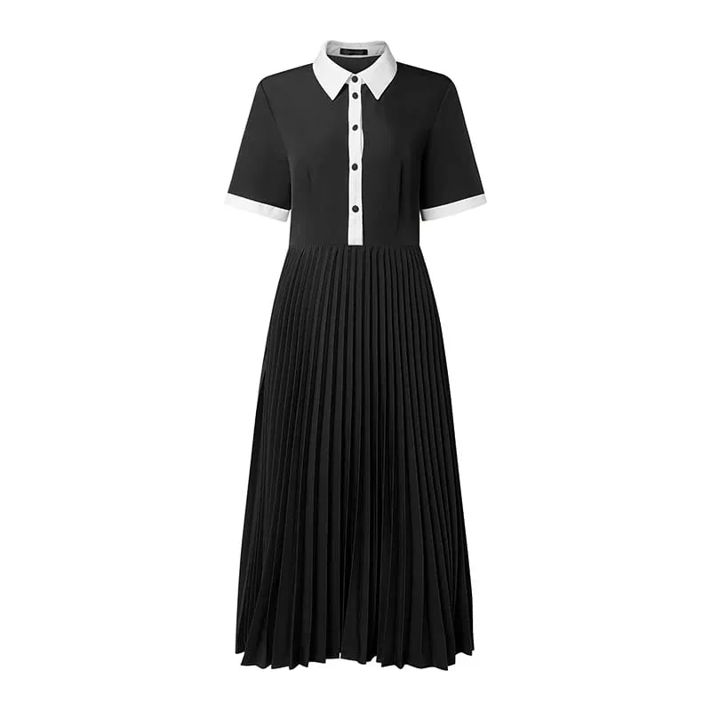 Professional OL Dress ZANZEA Women Summer Sundress Stylish Lapel Neck Short Sleeve Pleated Sundress Elegant A Line Work Dresses