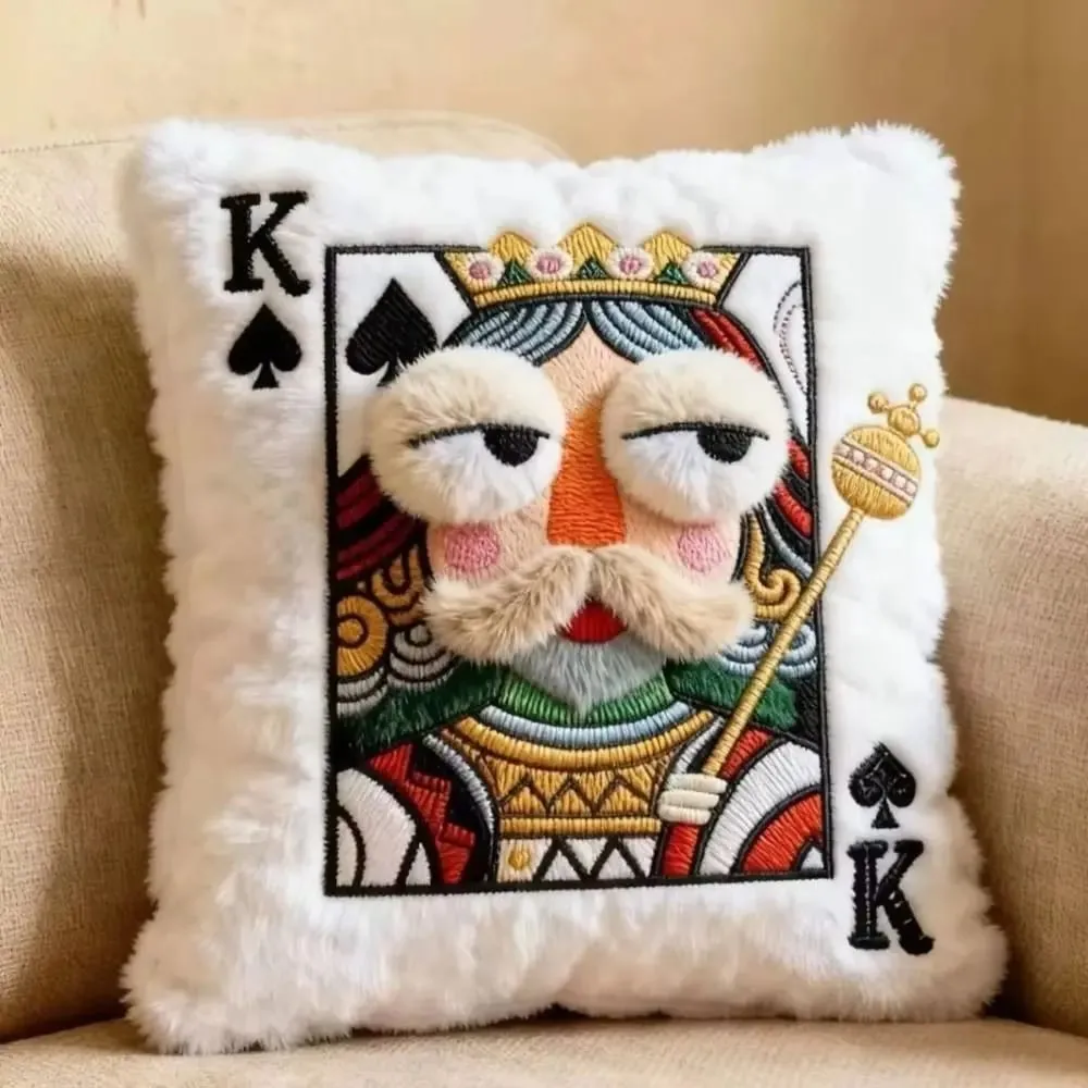 Patchwork Style Poker Card Cushion 3D Big Eyes High-Value Design Embroidered Pillow Card Game Theme Patchwork Pillow Home Decor