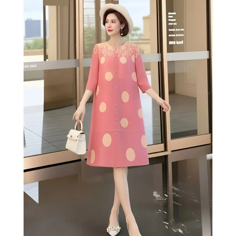 Miyake Pleated Original Polka Dot Dresses Plisse Women Pleats Loose Plus Size 2026 Summer New Casual Versatile Fold Dress