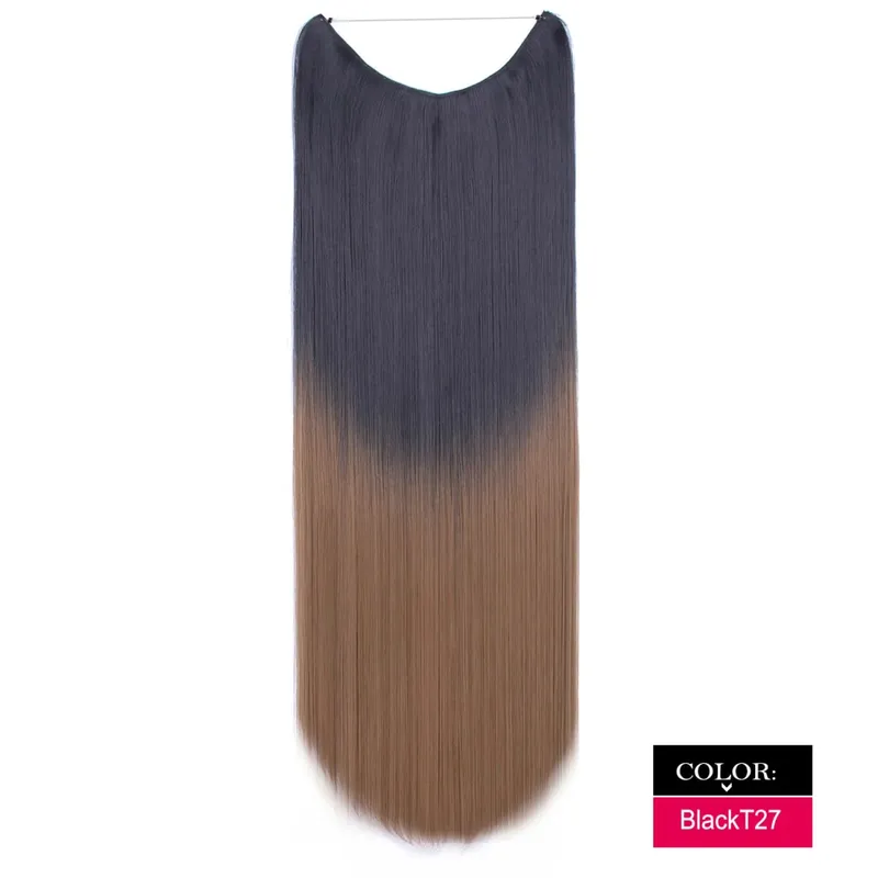 Synthetic One piece Hair Extensions No Clip No Glue Invisible 24inch Long Straight Wave Heat Resistant String Hairpiece