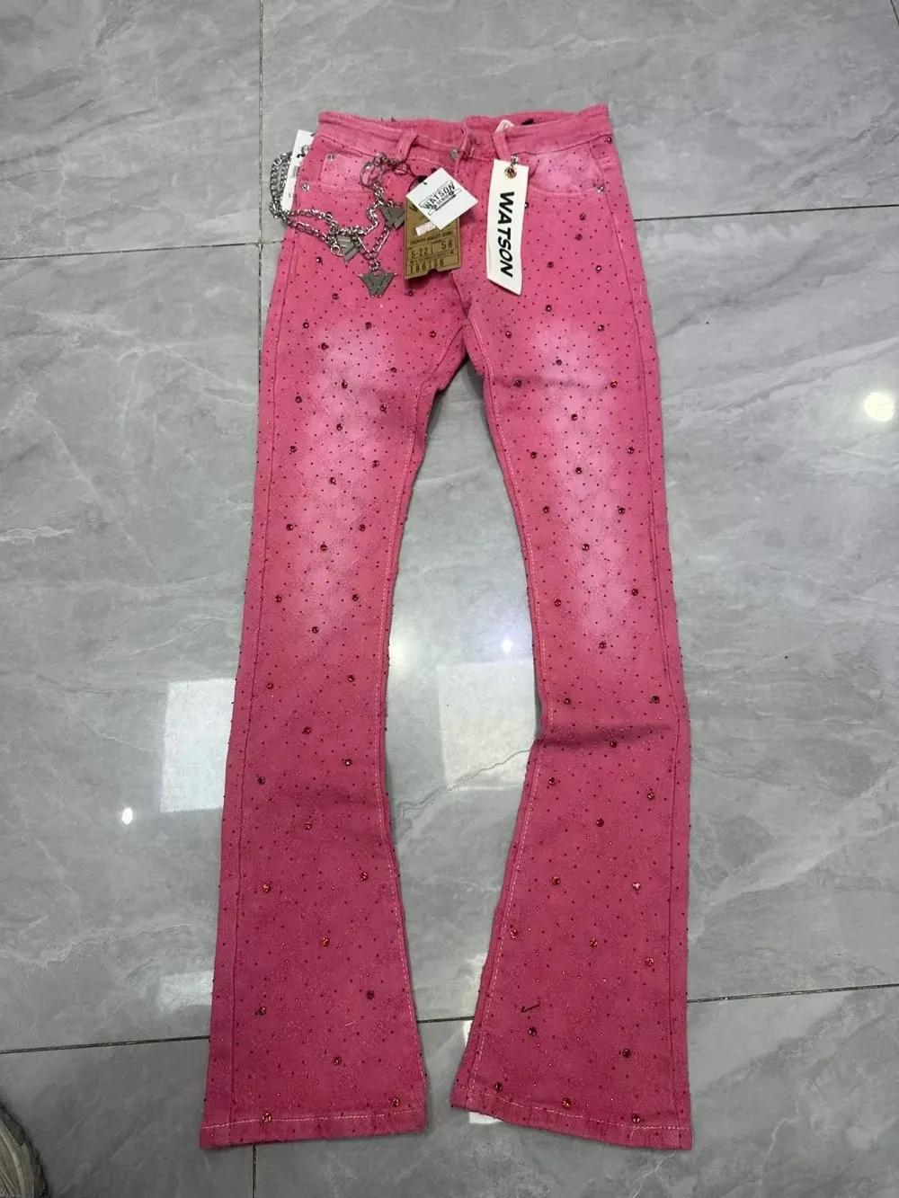 2026 Men's Multi-Pocket High Street Quality Slim Fit Skinny Long Denim Flared Men Yellow Red Pink Jeans Pants