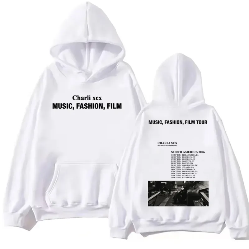 Singer Charli Xcx Music Fashion Film Tour 2026 Hoodies Men Women Rock Punk Sweatshirts High Quality Fleece Oversized Pullovers