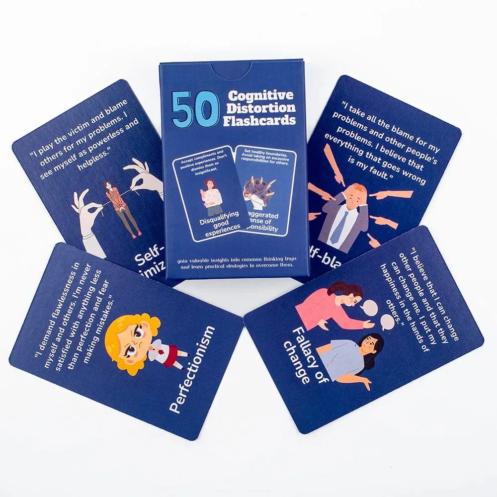 50 Cognitive Distortion Flashcards Identify Thinking Traps Practical Mental Wellness Strategies Emotional Management Board Game
