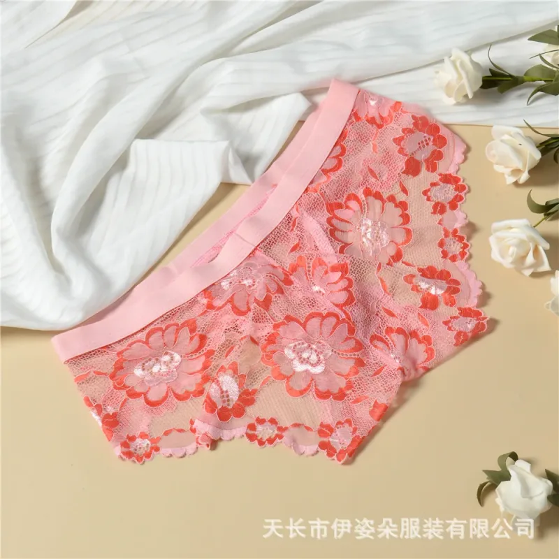 Biancheria intima sexy in pizzo Liscio Mutandine da uomo a sacchetto Prospettiva Slip da uomo floreali sottili Tentazione Mutande traspiranti a vita bassa in rete
