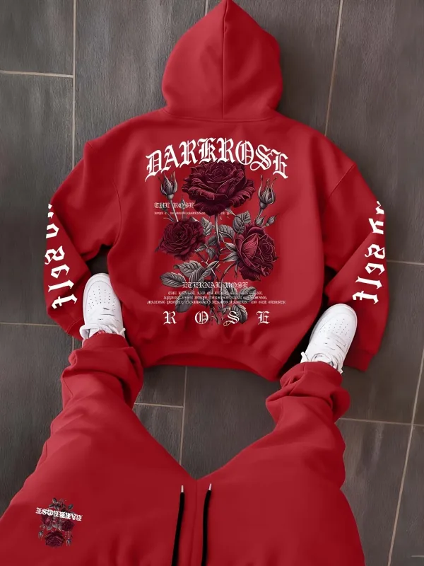 2026 Autumn/Winter New Style Simple Casual Stylish Soft Comfortable 3D Rose Flower Pattern Printed Men's Hooded Sweatshirt