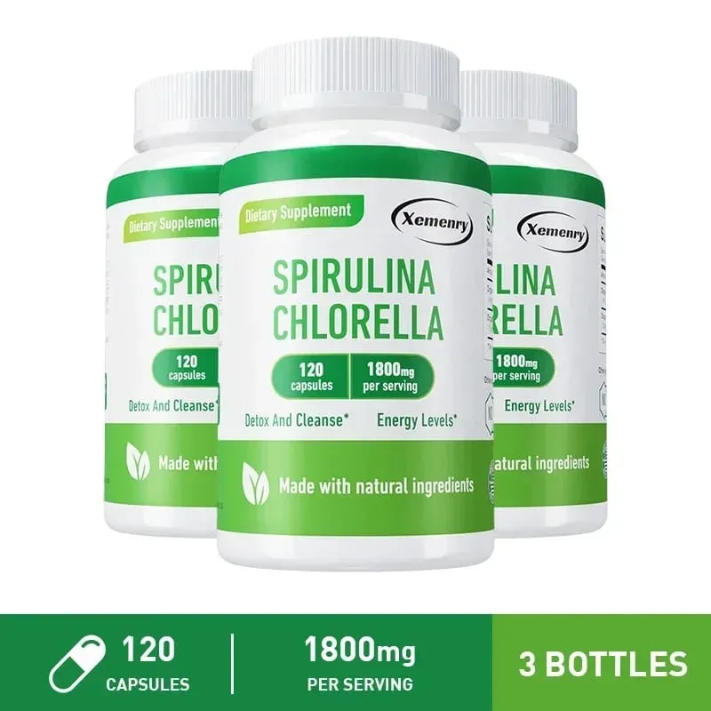 Spirulina Chlorella Capsules - Supports Cardiovascular and Immune System Health Powerful Antioxidant