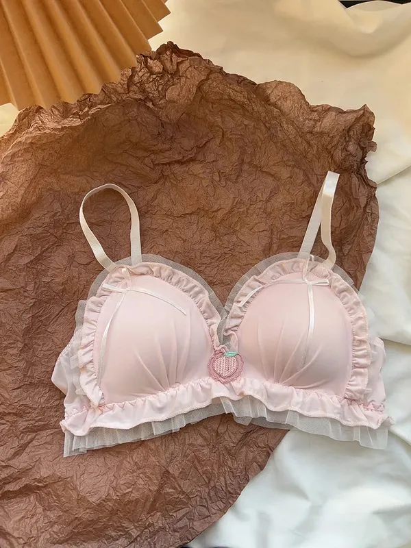 Sweet Kawaii Girl French Pure Mesh Triangle Bra Set Sheer See Through Non-Wired Thin Soft Lace Bra Panties S-XL Hot Sale Set