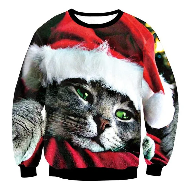 Festival Christmas Pattern Sweatshirts For Men Humping Reindeer 3D Printed Pullover Holiday Party O-Neck Hoodies Long Sleeves