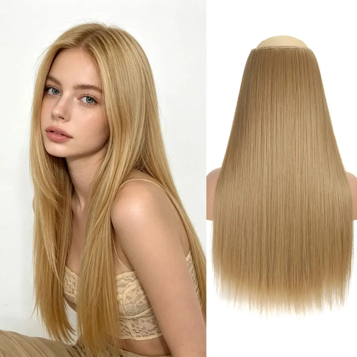 Synthetic 5 Clips in one piece hair extensions 22inch long straight clip in hair for women girls daily party holiday