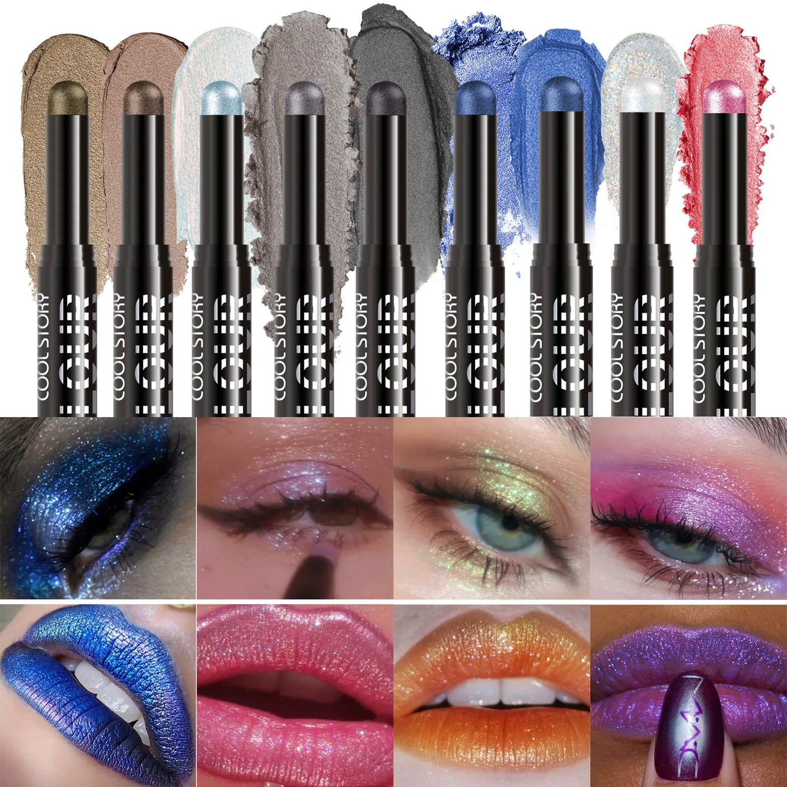 2 in 1 Eyeshadow Lipstick Stick Pencil Waterproof Glitter Brighten Matte Eye Shadow Makeup Pigment Eyeshadow Pen