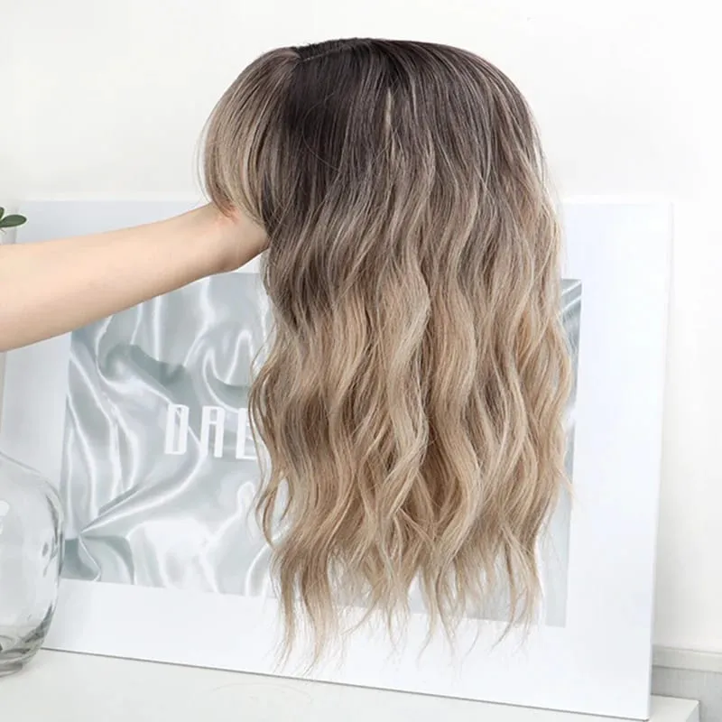 14Inch Synthetic Short Ombre Wavy Curly Topper Hair Extension for Women Clip In Top Hair Replacement Fiber Hair Accessory