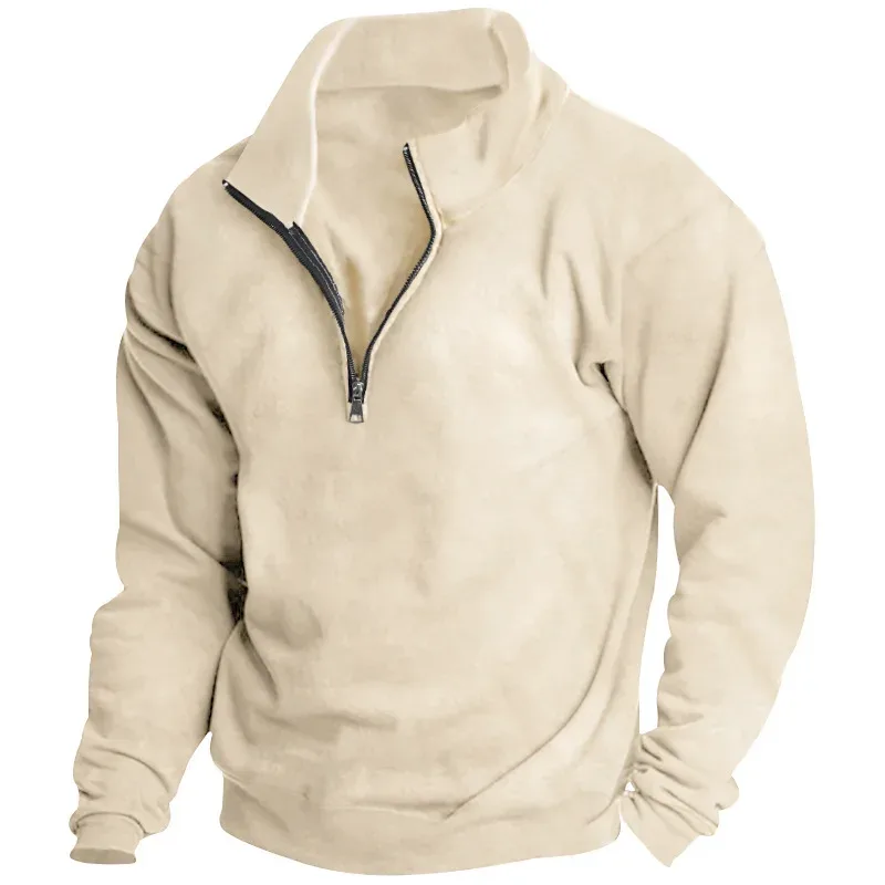 Outono e inverno novo moletom de lã masculino gola alta meio zíper manga longa cross-border tendência europeia topo masculino