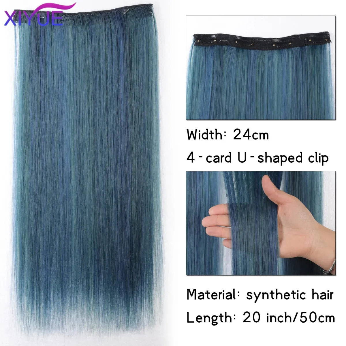 20 Zoll lange synthetische gerade Clip-in-Haarverlängerungen für Frauen – lebendige Farben, synthetische Fasern, einfach zu verwenden