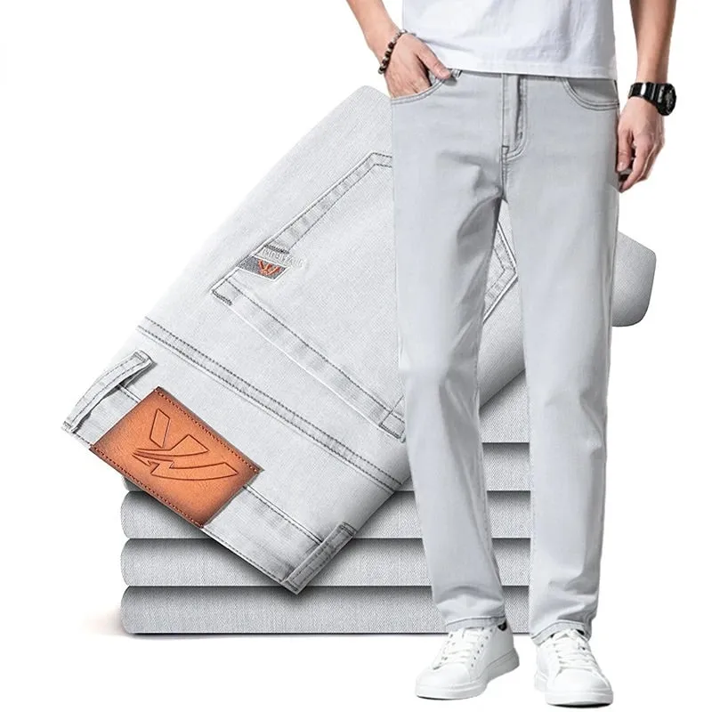 2023 y2k streetwear Spring Summer Youthful Vitality Men's Fit Straight Thin Denim Jeans Lightweight Cotton Stretch Trousers