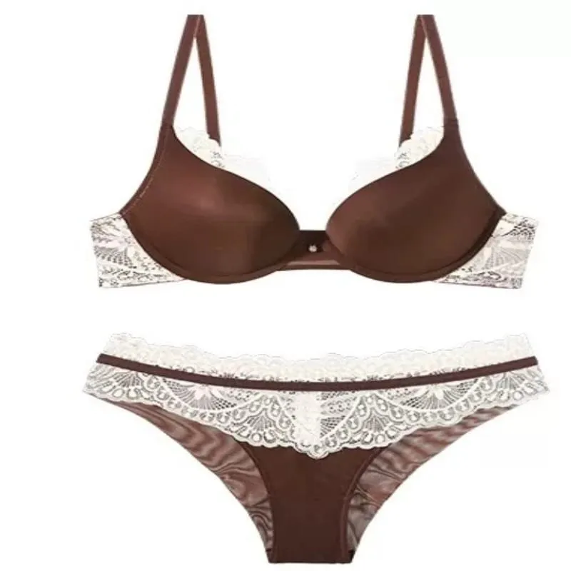 Women Fashion Lace Lingerie Set Push‑Up Soft Underwire Bra Anti Sagging Lift Lightweight Comfort Daily Underwear Set