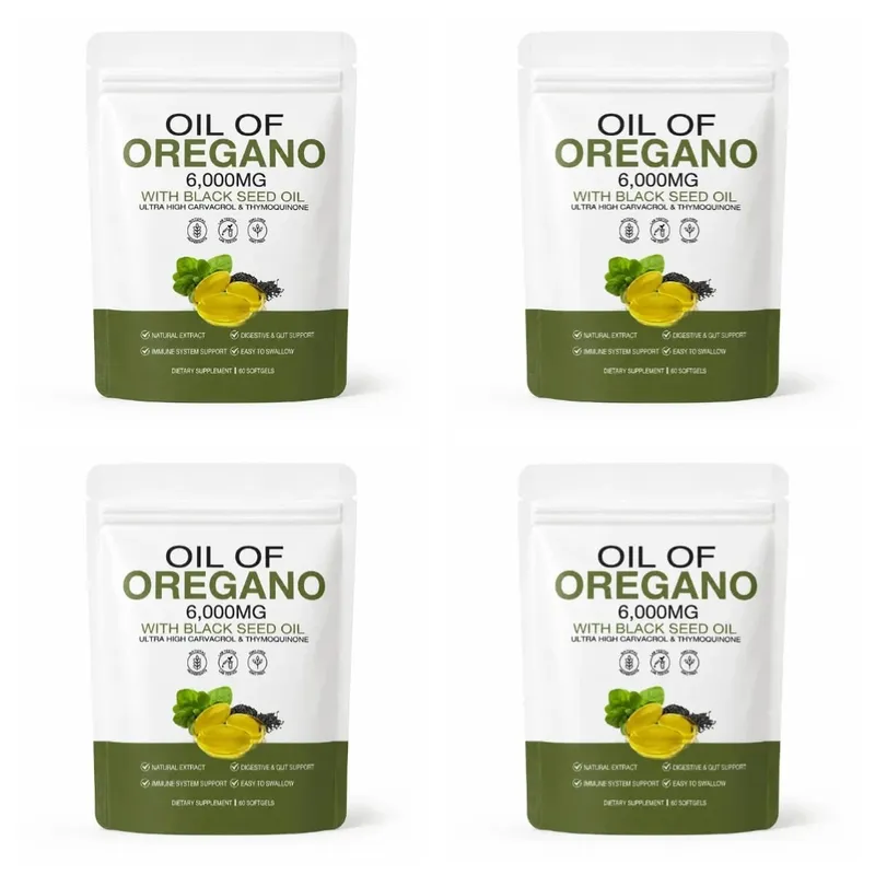 Oil of Oregano Softgels 6000mg with Black Seed Oil for Immune System & Digestive Support Soy-Free Gluten-Free 60 Softgels
