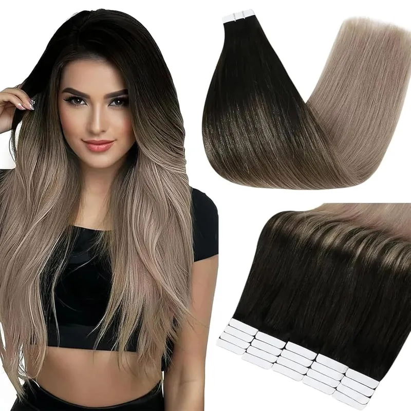 Full Shine Tape in Hair Extensions Balayage Tape ins Human Hair Extensions 20Pcs 50G Ombre Seamless Remy Skin Weft Hair