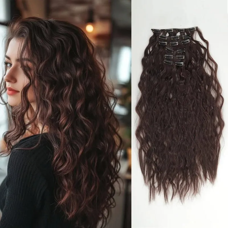 24 Inches 16 Clip Black Natural Daily Long Curly Hair Extensions Seven-Piece Set For Women