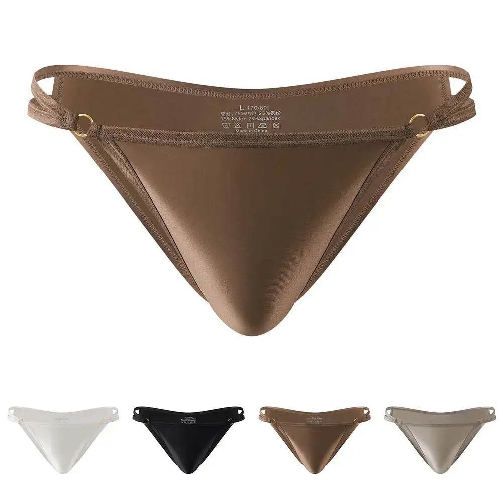 Men\'s Shiny Satin Low Rise Briefs Half Wrapped Buttocks U Shaped Pouch Comfort Underwear Stretch Fabric Size M 2XL