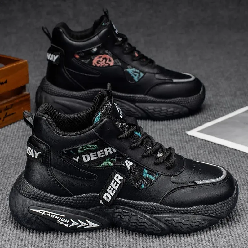 Men's High Top Sneakers Luxury Designer Men Boots Outdoor Fashion Lace-Up Casual Shoes High Quality Leather Platform Boots Male