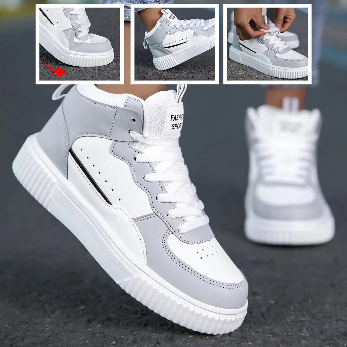 Four Seasons Men's Casual Work Shoes Leather Waterproof White Sports Sneakers Men's Trendy Style