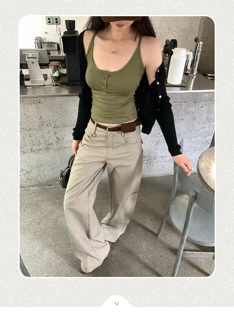 Korean Stylish Design U-Neck Button Sleeveless Camis 2026 Summer Y2K Hot Girl Layering Tank Top Solid Color Versatile Crop Top