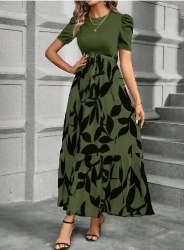 Women Dresses 2026 Spring Summer floral printed round-neck elegant dress exotic vacation style women's clothing vestidoes