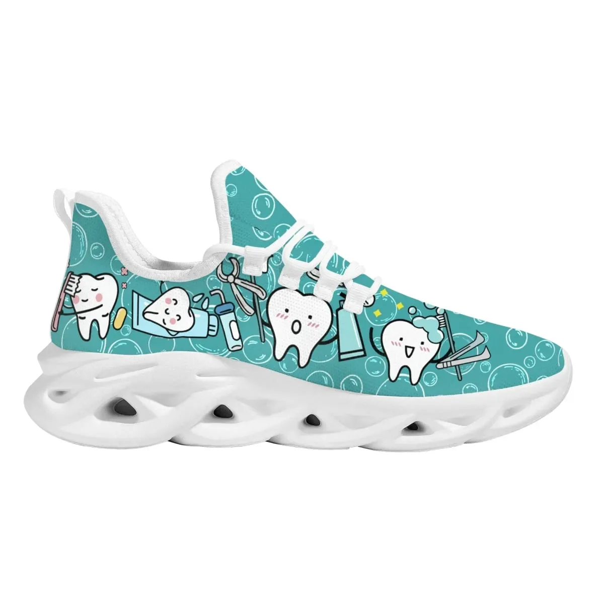 Casual Women's Dental Shoes Funny Teeth Dentist Design Flats Lace-up Sneakers Spring Breathable Beach Walking Shoe New Fashion
