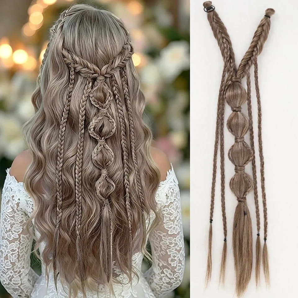 Synthetic Long Twist Braid Bubble Ponytail Extensions With U-shaped BB Clip 24 Inch Braided Wig Extensions For Women Daily Party — image 11