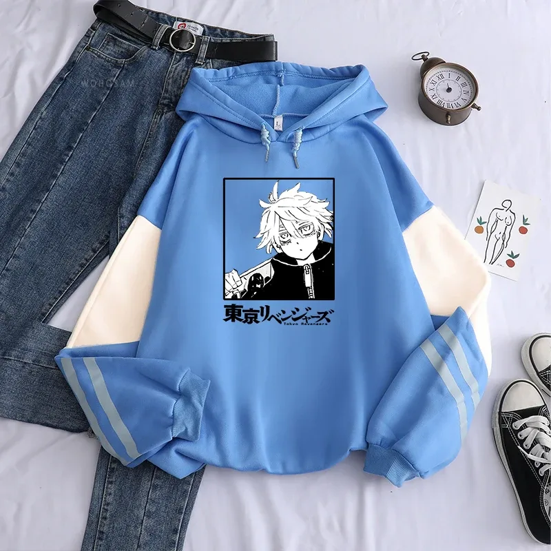أنيمي طوكيو المنتقمون سنجو كاواراجي مانغا Kawaii غطاء رأس للجنسين عادية Harajuku الرجال النساء المرقعة كم طويل دافئ البلوز