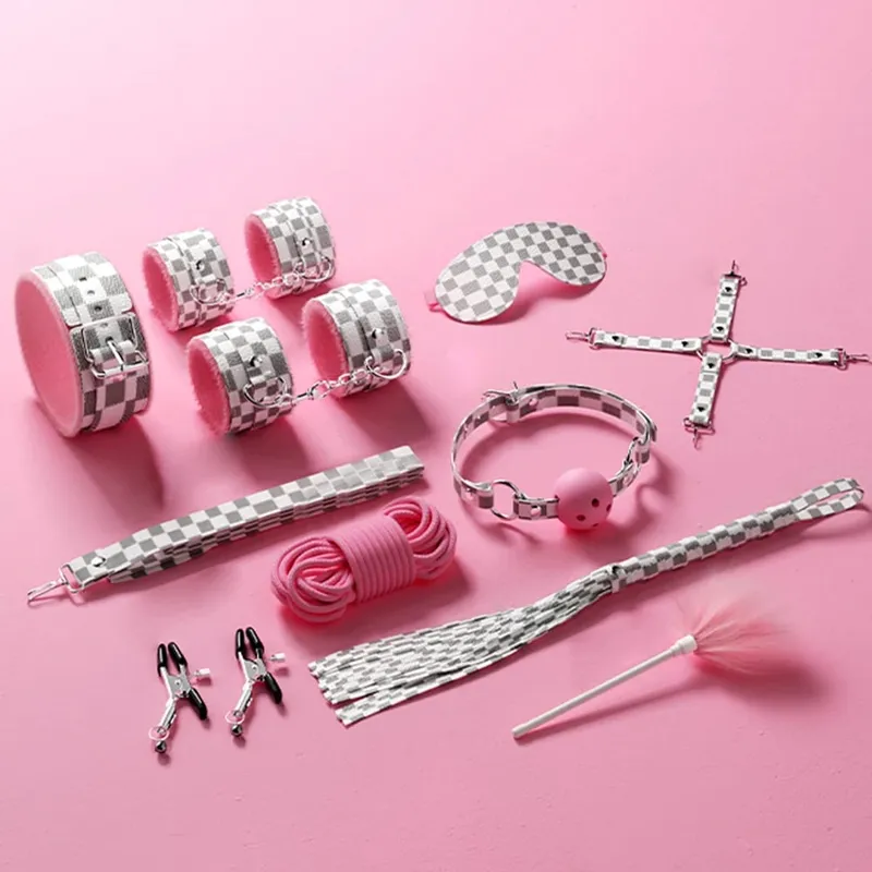 Giocattoli del sesso Kit di bondage BDSM Set di ritenuta in vera pelle Manette Collare Gag Vibratori Giocattoli del sesso per le donne Coppie Giochi per adulti