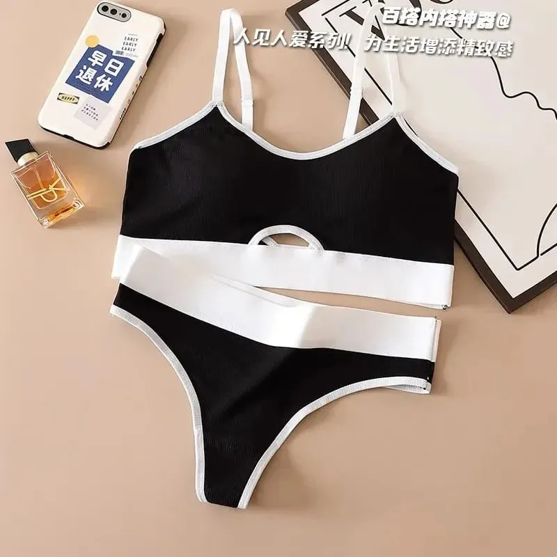 Seamless Bras Sports Bra And Panties Set Women Hollow Out Cotton Underwear U Back Push Up Bras Comfort Sexy Set Lingerie