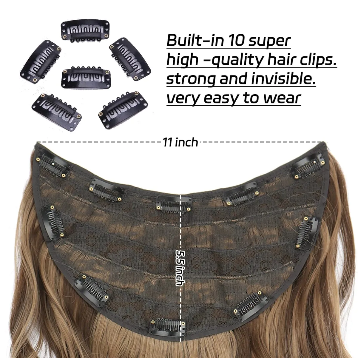 Clip In Synthetic Hair Extensions 22 Inch Long Wavy V-Shaped Hair Extension Gold Hair Piece With 10 Clips For Women Daily Use — image 3