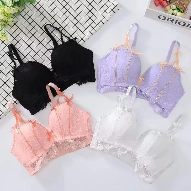 Mới Ngọt Ngào Liền Mạch Ren Push Up Quần Lót Nữ Nhỏ Ngực Tập Hợp Không Vòng Thép Có Thể Điều Chỉnh Bộ Áo Ngực