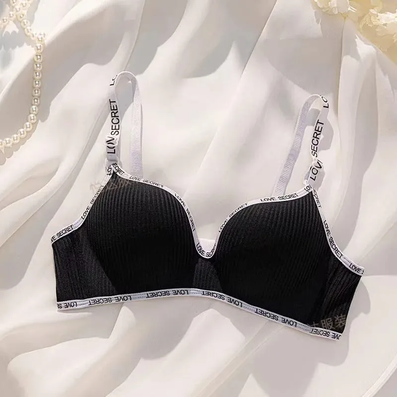 Sexy Alphabet Shoulder Strap Non-steel Ring Push Up Bra For Women Palm Cup Support Anti-sagging Breathable Lingerie