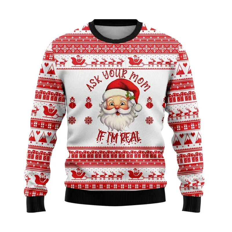 3D Printed Cartoon Santa Claus Sweatshirt For Men Merry Christmas Pattern Hoodies Casual Harajuku Loose Tops Round Neck Pullover