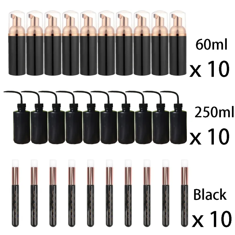 60ml Refillable Leakproof Empty Foam Mousse Pump Bottles Lash Extension Cleansing Kit Soft Brush 250ml Rinse Bottle Beauty Tools