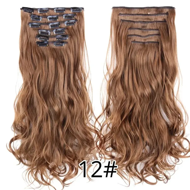 Black Clip In Extensions Straight 22" Long Synthetic Thick Clips On Hair Piece For Women 6Pcs/Set Curly Full Head Weddings Daily