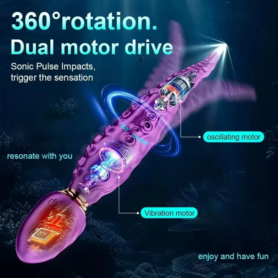 Powerful 360° Rotation Anal Vibrator Tentacle Female G-Spot Clit Vagina Stimulation Silicone Dildo Masturbation Sex Toys Women