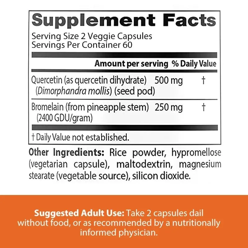 Quercetin Bromelain Immune Support Heart Joint & Respiratory Health Non-GMO Vegan Capsules