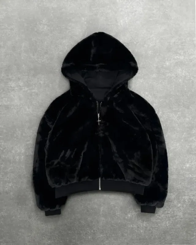 Hip-hop New Two-sided Clothing Harajuku Retro Leopard Print Fashionable Loose Zipper Hoodie Men Street Casual Sweatshirt Women