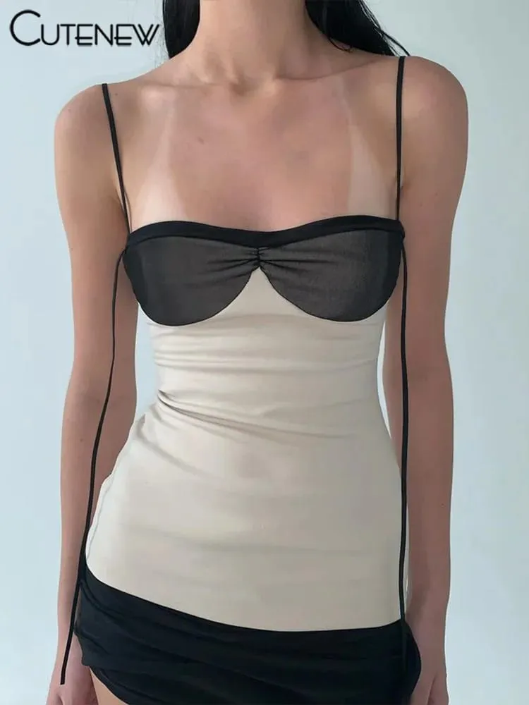 Cutenew Paneledผู้หญิงชุดมินิกระชับพู่Patchworkห่อหน้าอกไม่สม่ำเสมอBackless Super-สั้น Vestidoแนวโน้มStreetwear